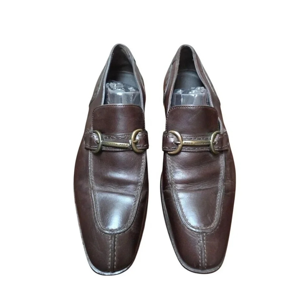 Hugo Boss Men's Dressing Brown Leather Horse bit Loafers Shoes Size 6 Made Italy